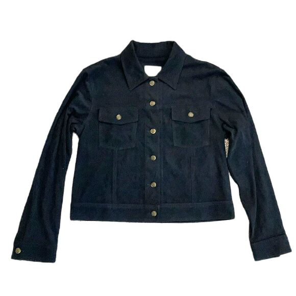 Sno Skins Black Faux Suede Washable Long Sleeve Jean Style Jacket Size S - Picture 1 of 13